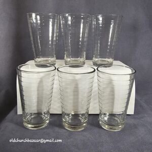 Libby Crisa Clear Vertical Cut Glass Tumblers Set Of 6 Stripe Tall Drinking VTG